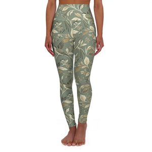 Leggings - Floral Sage Yoga - Botanical Print Activewear - Dipaliz Xs