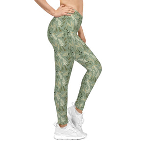 Floral Sage Leaf Leggings - Soft Activewear - Dipaliz