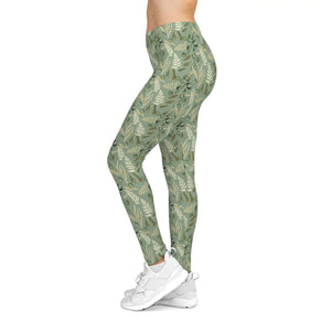 Floral Sage Leaf Leggings - Soft Activewear - Dipaliz