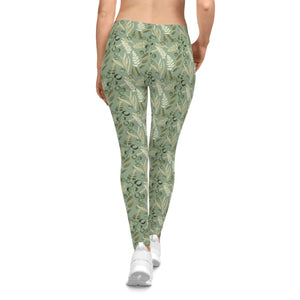 Floral Sage Leaf Leggings - Soft Activewear - Dipaliz