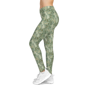Floral Sage Leaf Leggings - Second Skin Activewear - Dipaliz