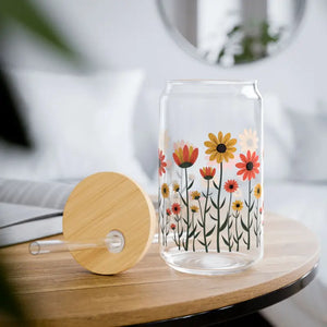 Floral Sipper Glass - Eco Drinkware for Happy Sips - Dipaliz - with Lid and Straw / 16oz - Tumblers