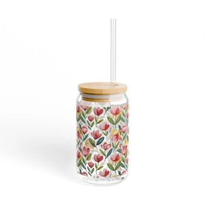 Vibrant Floral Sipper - Eco-friendly Bamboo Lid - Dipaliz - Tumblers