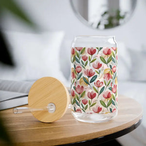 Vibrant Floral Sipper with Bamboo Lid - Dipaliz - Lid and Straw / 16oz - Tumblers