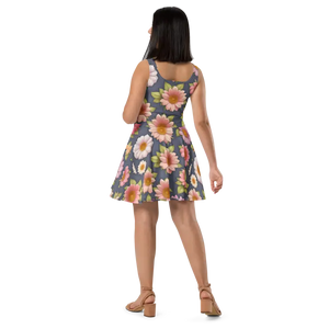 Floral Skater Dress - Sleeveless Polyester Flared Style - Dipaliz - Dresses