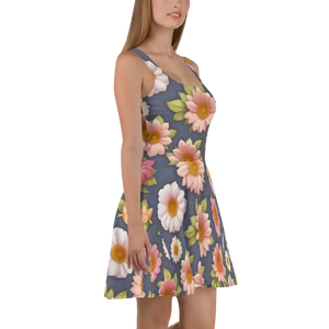 Floral Skater Dress - Sleeveless Polyester Flared Style - Dipaliz - Dresses