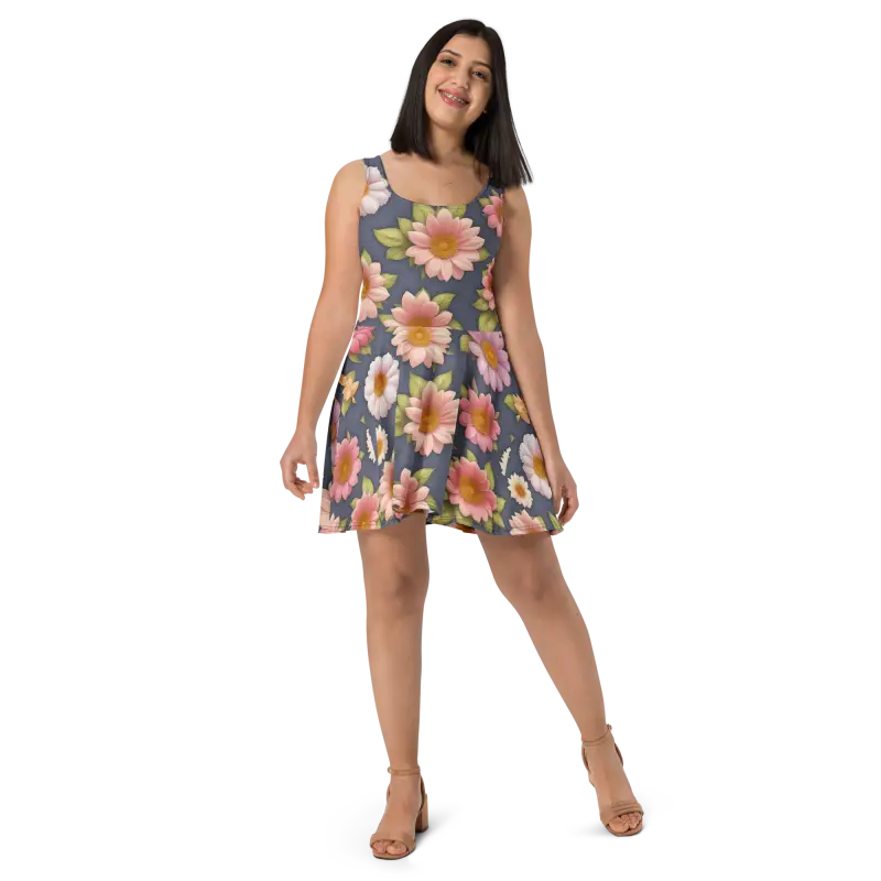 Floral Skater Dress Make a Splash with Vibrant Style! - Dresses