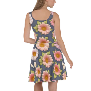 Floral Skater Dress - Sleeveless Polyester Flared Style - Dipaliz - Dresses