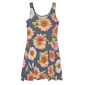 Floral Skater Dress - Sleeveless Polyester Flared Style - Dipaliz - Dresses
