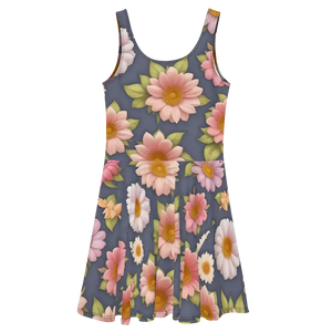 Floral Skater Dress - Sleeveless Polyester Flared Style - Dipaliz - Dresses
