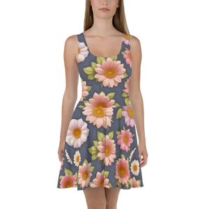 Floral Skater Dress - Sleeveless Polyester Flared Style - Dipaliz - Xs - Dresses