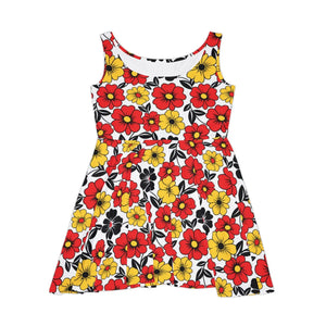 Yellow Retro Flower Skater Dress – Summer Knit - Dipaliz - Dresses - Xs