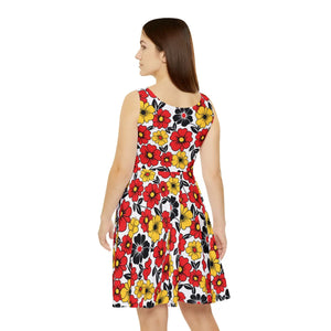 Yellow Retro Flower Skater Dress – Summer Knit - Dipaliz - Dresses - Xs