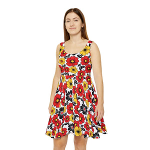 Yellow Retro Flower Skater Dress – Summer Knit - Dipaliz - Dresses - Xs