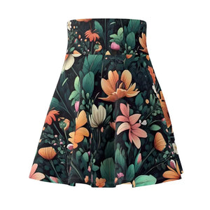 Green Floral Skirt - Large Showy Flowers Skater Style - Dipaliz - Skirts