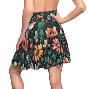 Green Floral Skirt - Large Showy Flowers Skater Style - Dipaliz - Skirts