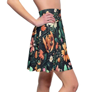 Green Floral Skirt - Large Showy Flowers Skater Style - Dipaliz - Skirts