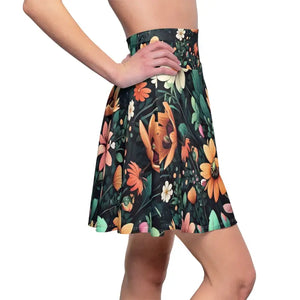 Green Floral Skirt - Large Showy Flowers Skater Style - Dipaliz - Skirts