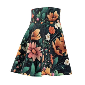 Green Floral Skirt - Large Showy Flowers Skater Style - Dipaliz - Skirts