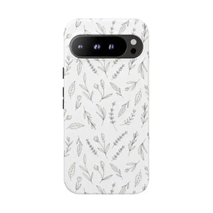 Floral Sketch Tough Phone Case Minimal Gray Leaf Style Dipaliz - Google Pixel 9 Pro Xl / Matte - Mobile Cases