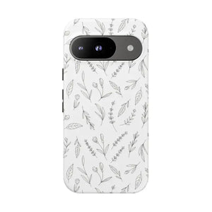 Floral Sketch Tough Phone Case Minimal Gray Leaf Style Dipaliz - Google Pixel 9 / Matte - Mobile Cases