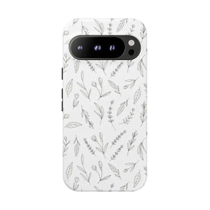 Floral Sketch Tough Phone Case Minimal Gray Leaf Style Dipaliz - Google Pixel 9 Pro / Matte - Mobile Cases
