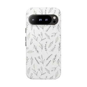Floral Sketch Tough Phone Case Minimal Gray Leaf Style Dipaliz - Google Pixel 9 Pro / Glossy - Mobile Cases