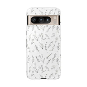 Floral Sketch Tough Phone Case Minimal Gray Leaf Style Dipaliz - Google Pixel 8 Pro / Glossy - Mobile Cases