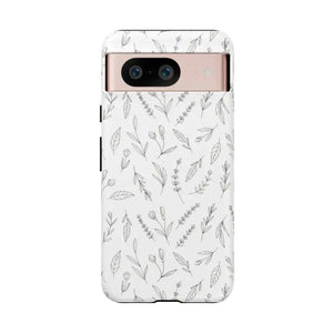 Floral Sketch Tough Phone Case Minimal Gray Leaf Style Dipaliz - Google Pixel 8 / Matte - Mobile Cases