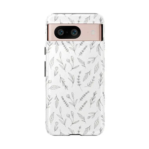 Floral Sketch Tough Phone Case Minimal Gray Leaf Style Dipaliz - Google Pixel 8 / Glossy - Mobile Cases