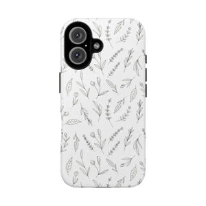 Floral Sketch Tough Phone Case Minimal Gray Leaf Style Dipaliz - Mobile Cases