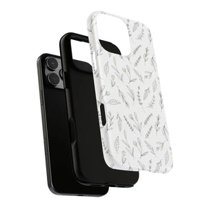 Floral Sketch Tough Phone Case Minimal Gray Leaf Style Dipaliz - Mobile Cases