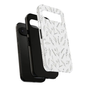 Floral Sketch Tough Phone Case Minimal Gray Leaf Style Dipaliz - Mobile Cases