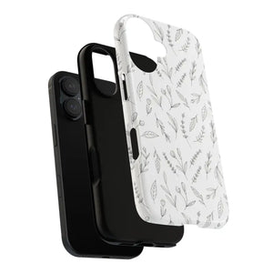 Floral Sketch Tough Phone Case Minimal Gray Leaf Style Dipaliz - Mobile Cases