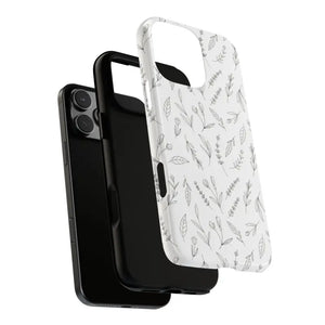 Floral Sketch Tough Phone Case Minimal Gray Leaf Style Dipaliz - Mobile Cases
