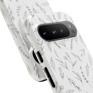 Floral Sketch Tough Phone Case Minimal Gray Leaf Style Dipaliz - Mobile Cases