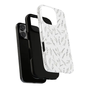 Floral Sketch Tough Phone Case Minimal Gray Leaf Style Dipaliz - Mobile Cases