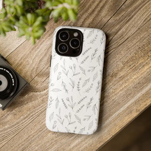 Floral Sketch Tough Phone Case Minimal Gray Leaf Style Dipaliz - Mobile Cases