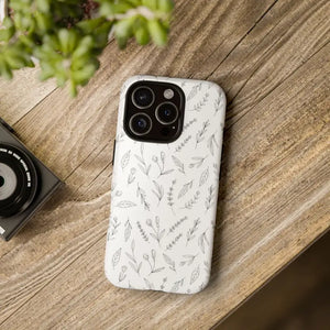 Floral Sketch Tough Phone Case Minimal Gray Leaf Style Dipaliz - Mobile Cases