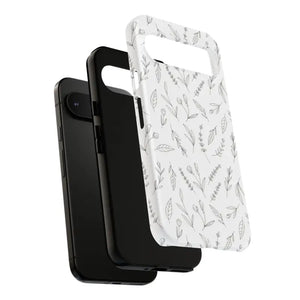Floral Sketch Tough Phone Case Minimal Gray Leaf Style Dipaliz - Mobile Cases