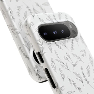 Floral Sketch Tough Phone Case Minimal Gray Leaf Style Dipaliz - Mobile Cases