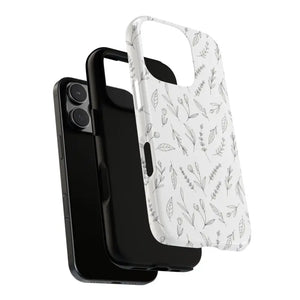 Floral Sketch Tough Phone Case Minimal Gray Leaf Style Dipaliz - Mobile Cases
