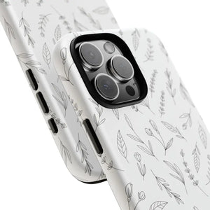 Floral Sketch Tough Phone Case Minimal Gray Leaf Style Dipaliz - Mobile Cases