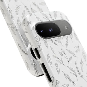 Floral Sketch Tough Phone Case Minimal Gray Leaf Style Dipaliz - Mobile Cases
