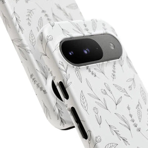 Floral Sketch Tough Phone Case Minimal Gray Leaf Style Dipaliz - Mobile Cases