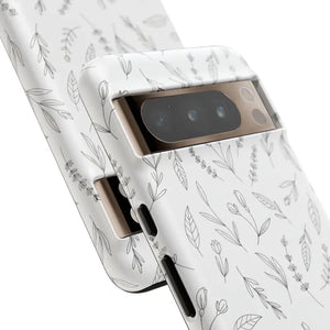 Floral Sketch Tough Phone Case Minimal Gray Leaf Style Dipaliz - Mobile Cases