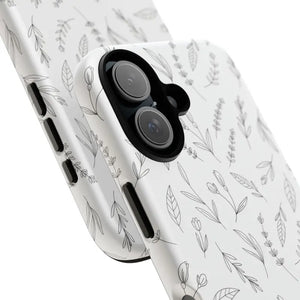 Floral Sketch Tough Phone Case Minimal Gray Leaf Style Dipaliz - Mobile Cases