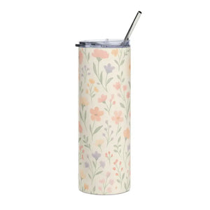 Floral Skinny Tumbler - 20oz Stainless Steel Spring Drinkware - Dipaliz - White / Tumblers