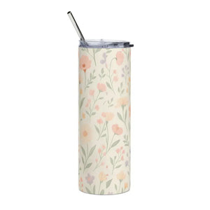 Floral Skinny Tumbler - 20oz Stainless Steel Spring Drinkware - Dipaliz - White / Tumblers