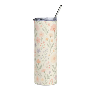 Floral Skinny Tumbler - 20oz Stainless Steel Spring Drinkware - Dipaliz - White / Tumblers